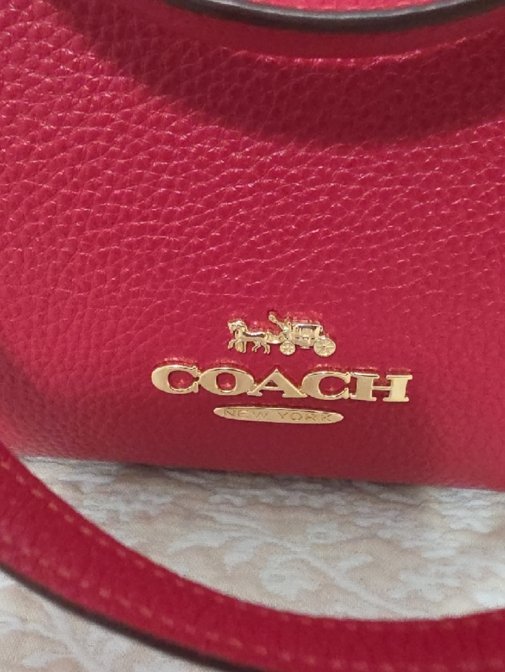 Coach Cherry Red Pebbled Leather Tote with Gold Accents - Picture 3 of 11